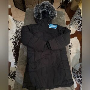 Kids' Black Faux-Fur Trim Puffer Coat